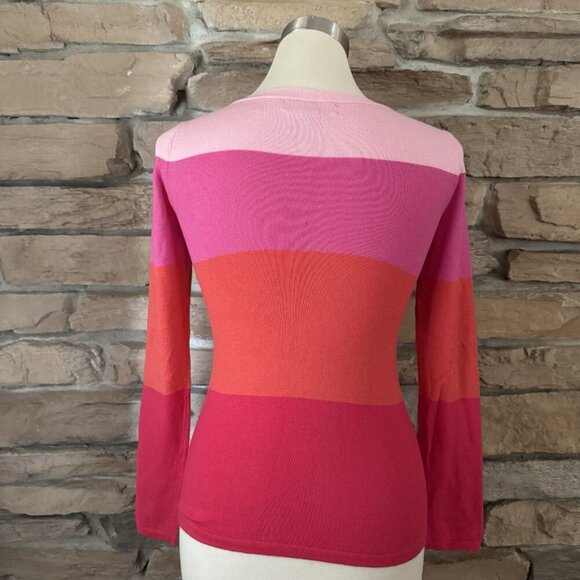 Banana Republic XS Color Block Sweater Pink Red Orange Stripe Merino Wool Blend - Picture 3 of 9